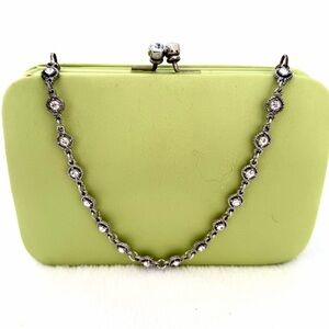 Vintage Vanessa Satin Green Evening Bag Mini Rhinestones Chain Strap Clutch